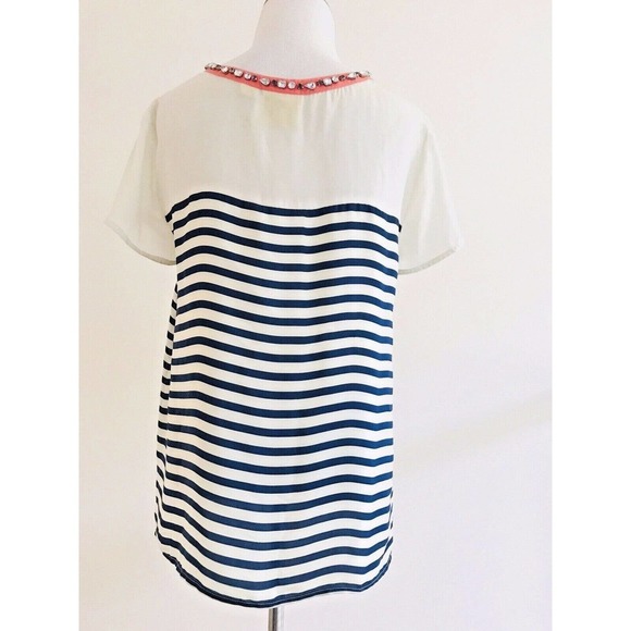 Anthropologie | Maeve Jewel Collar Women SM White Red Striped Top Short Sleeve - Picture 3 of 10